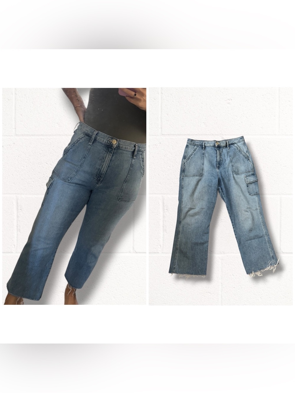 Hudson Jeans Faye Cee Light Blue Cropped Cargo Jeans, Size 33